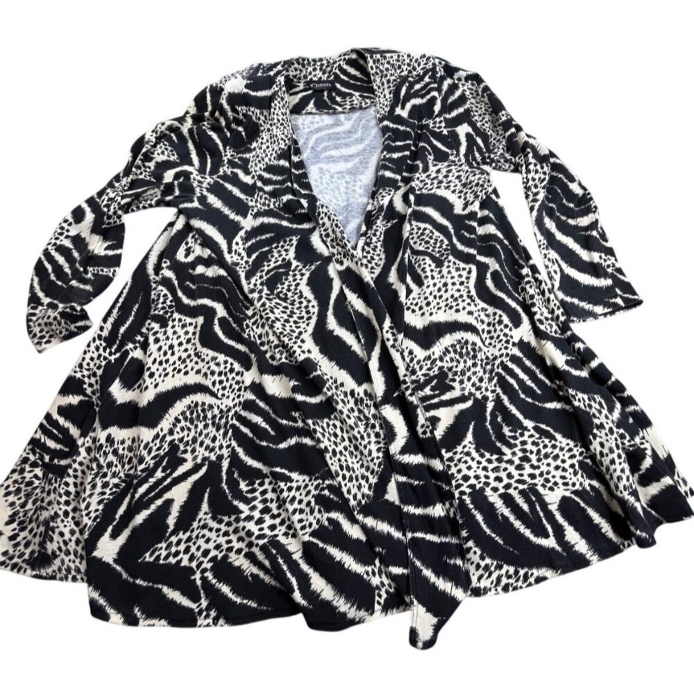 Vintage Choon Cardigan Womens Large Black Animal Print Open Front Drape Sweater